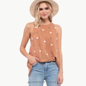 NWT Blu Pepper Women's Two Tone Swiss Dot Tank Top Sz Medium, Sienna Multi Dot